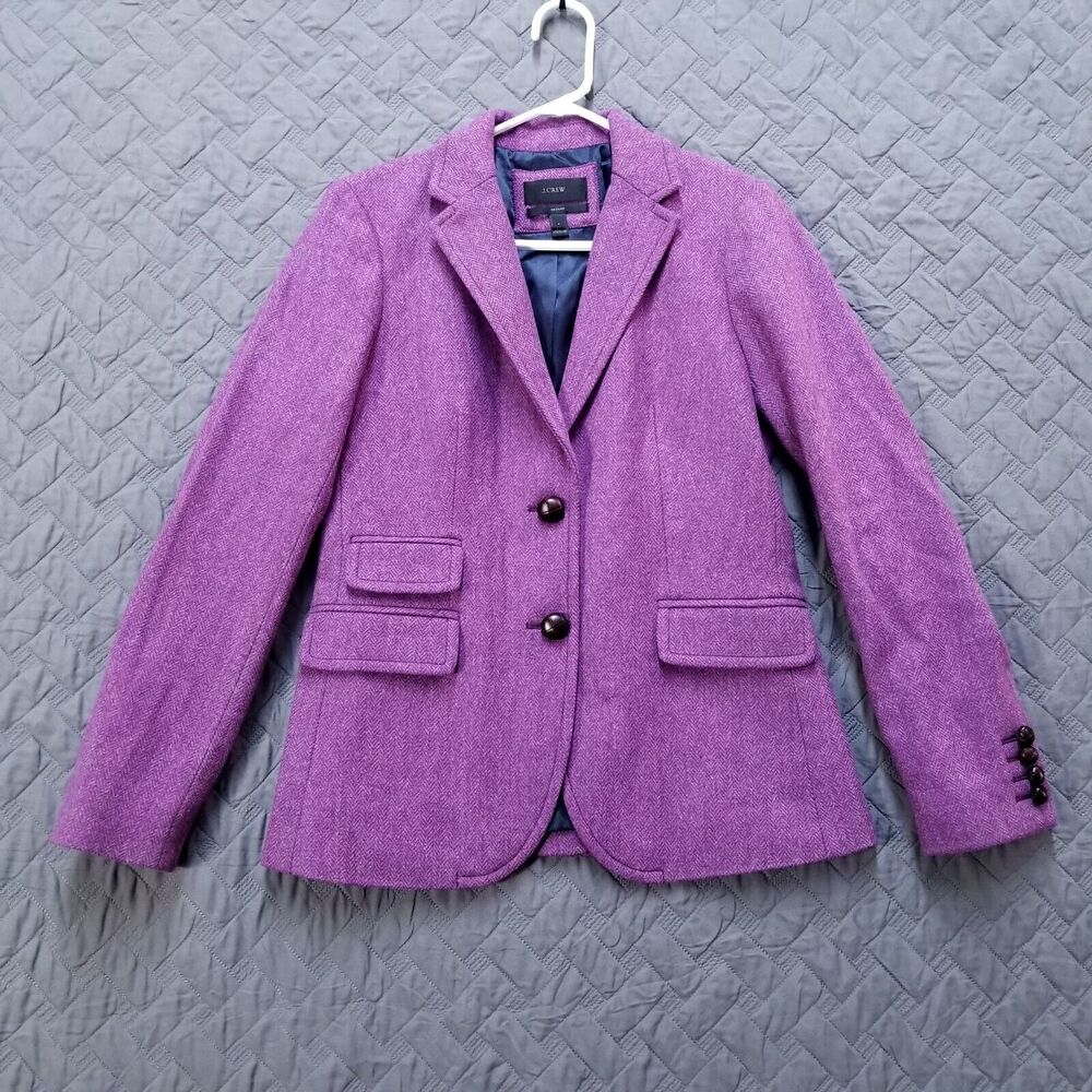 J. Crew Hacking Jacket/Blazer 100% Wool Herringbone Equestrian Size 8 Purple